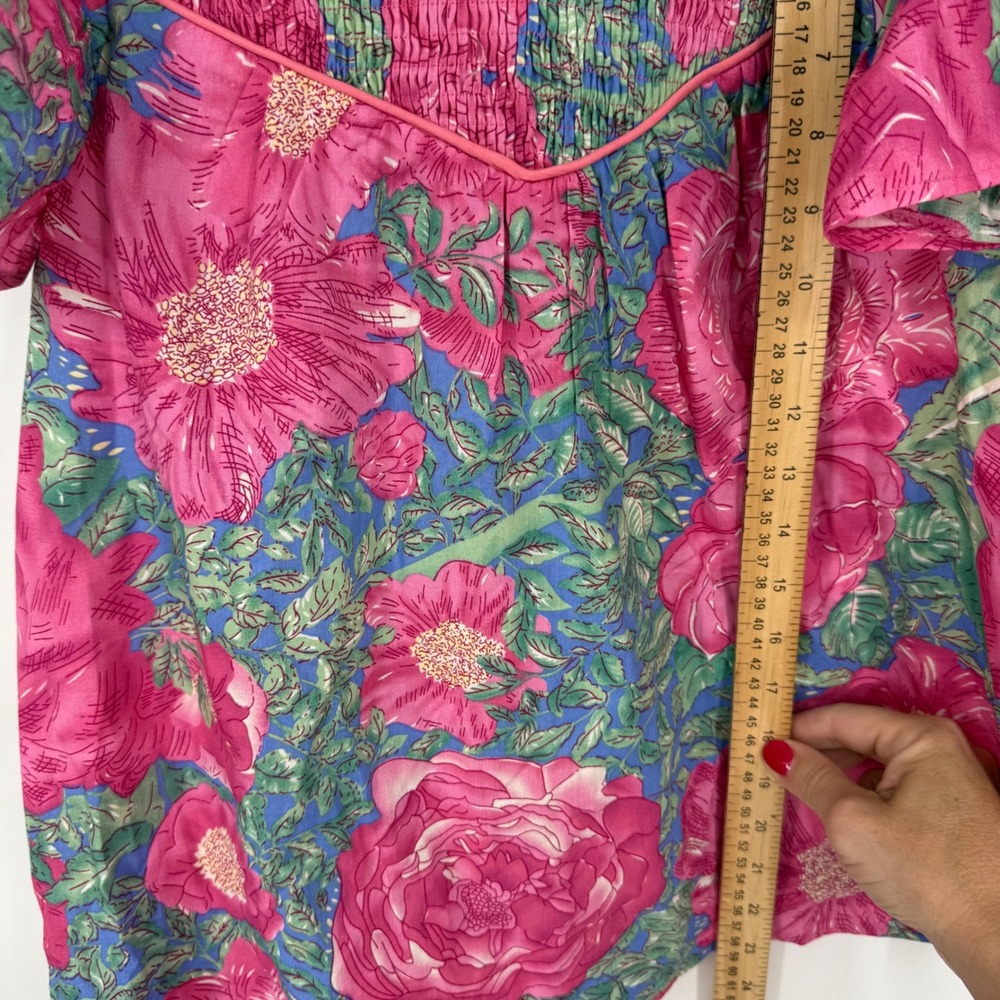 Gigio Women Small Top Pink Floral Smocked Flutter Sleeve Mock Neck Boho Cottage - Picture 6 of 6